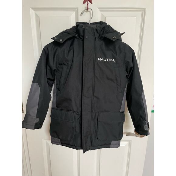 Nautica Boys Winter Coat Parka Size 7 Kids Black Gray Warm Heavy Duty Insulated - Picture 1 of 9